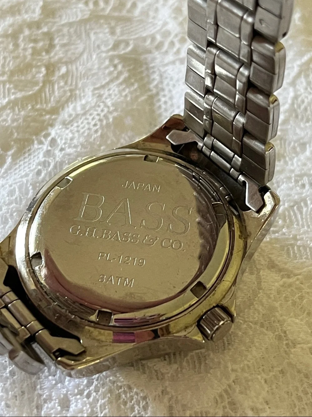 Bass Stainless Steel Watch with Black Dial and Silver Bracelet